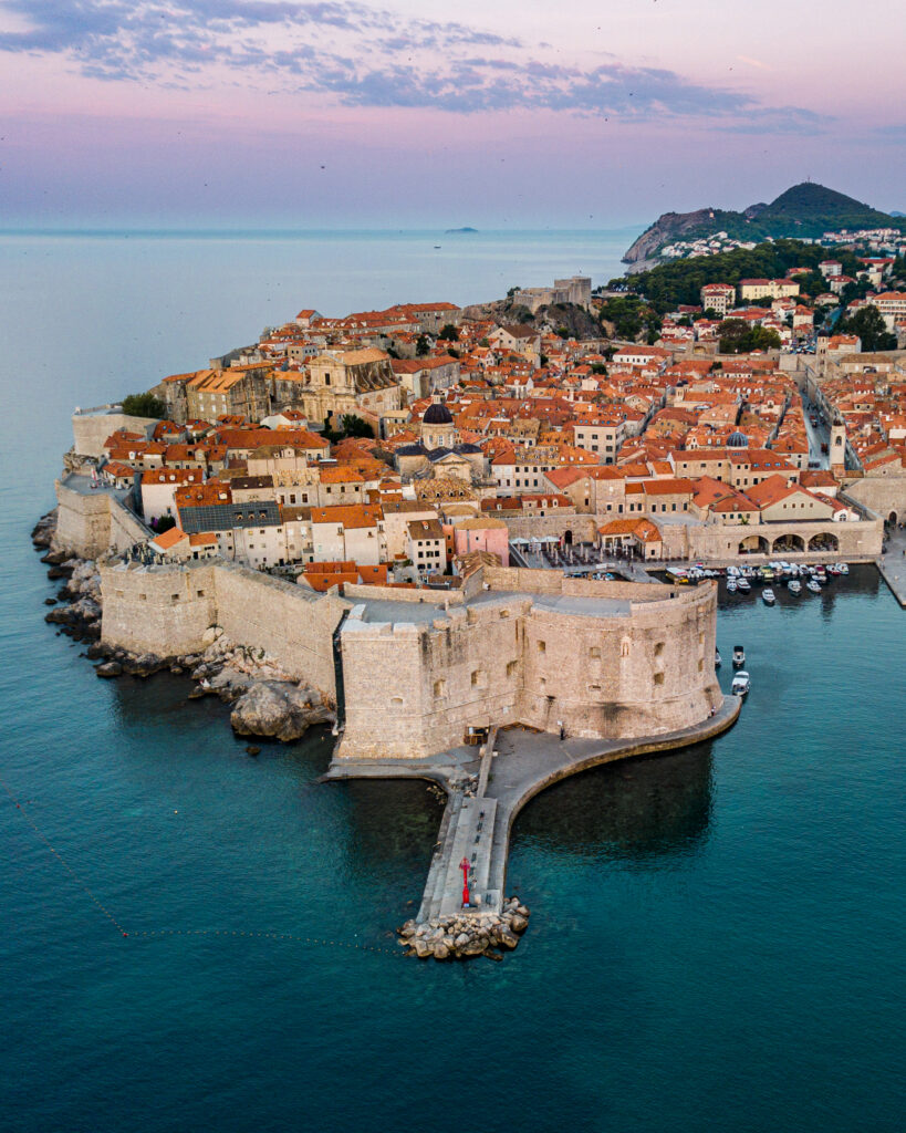dubrovnik from above drone shot early morning