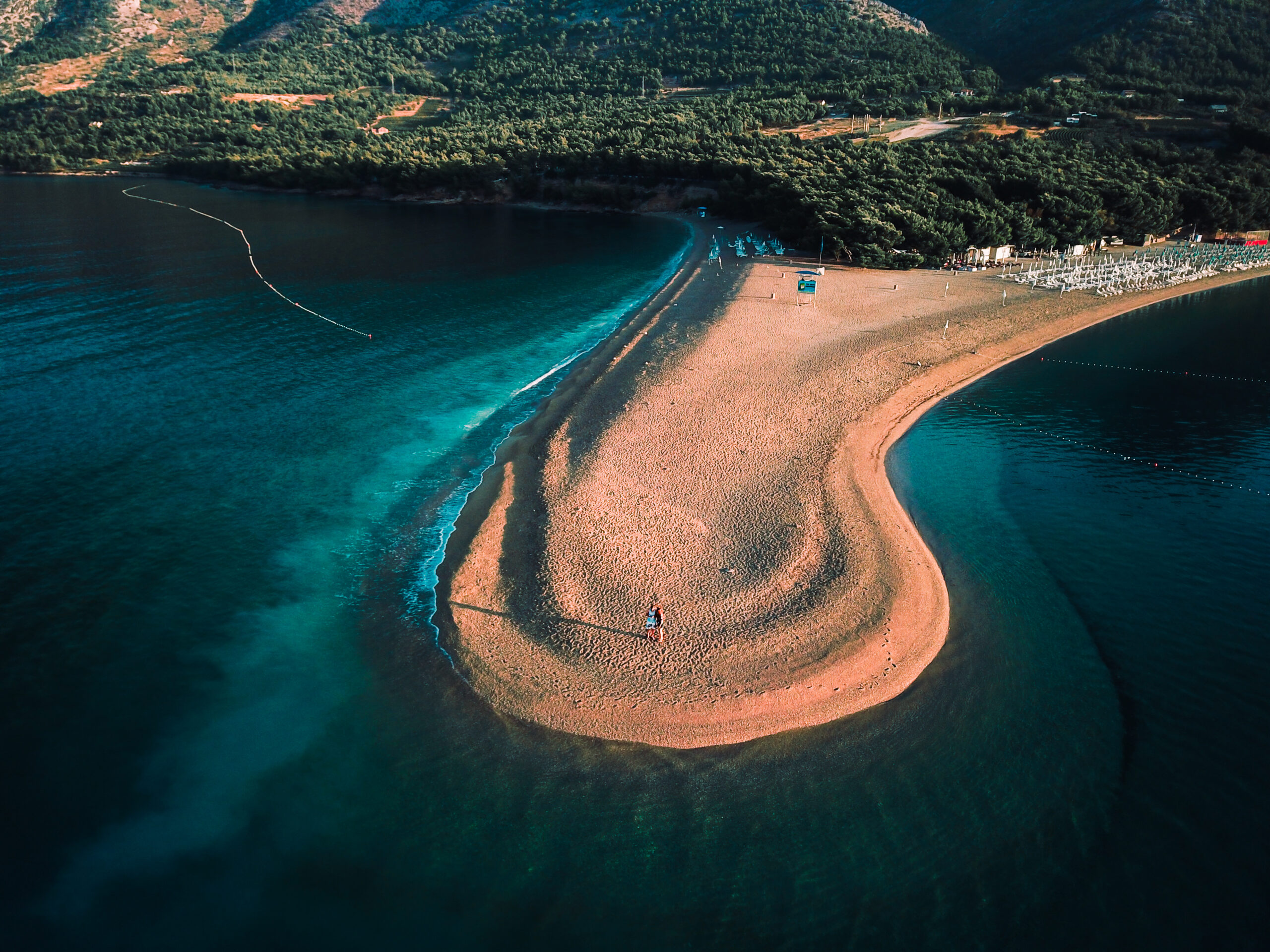 zlatni rat beach in croatia from above drone shot
